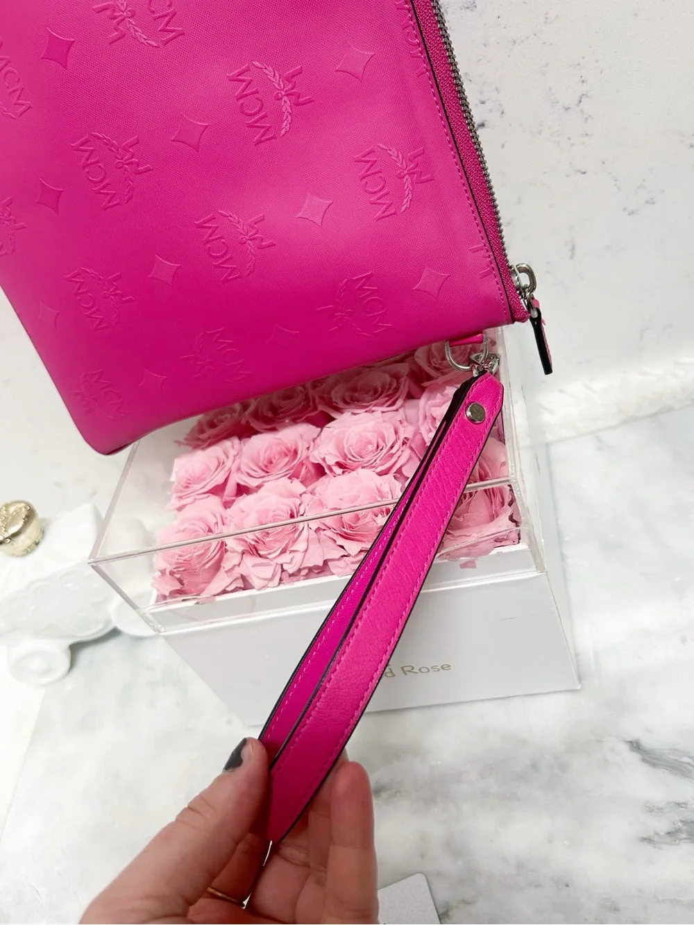 Authentic MCM Barbie Pink XL Wristlet Pouch / Clutch Bag
